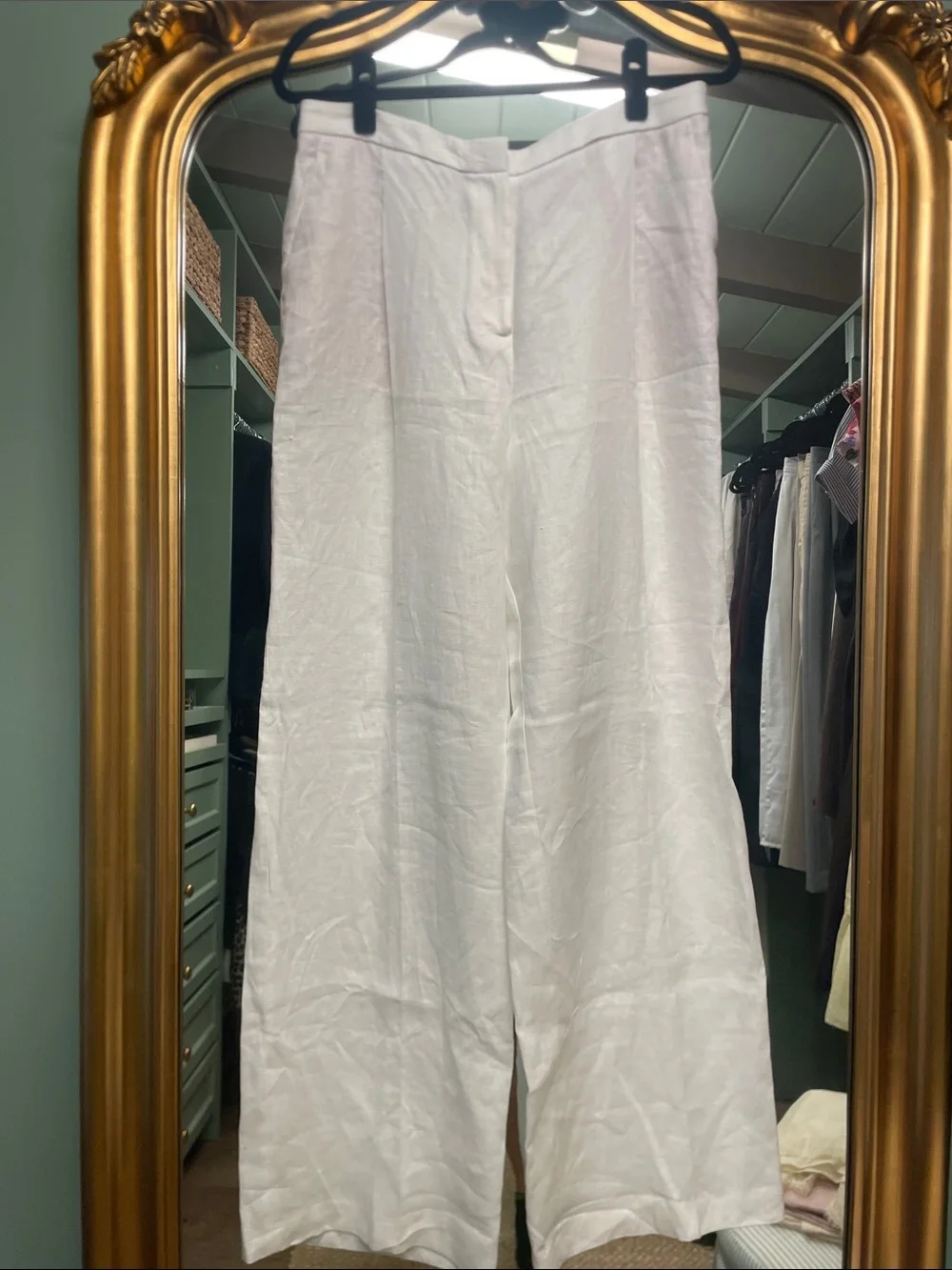 Mango Wide Leg Linen Pants in White